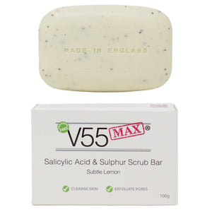 V55 MAX Salicylic Acid, Tea Tree Oil and Sulphur Soap Scrub - Paraben and Cruelty FREE - 100 grams