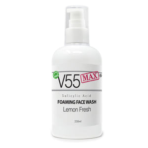 V55 MAX Salicylic Acid Cleansing Face Wash Suitable and Safe for those Prone to Spots Acne Blackheads Milia Pimples Blemishes Problem Skin - Paraben and Cruelty FREE - 250ml Lemon